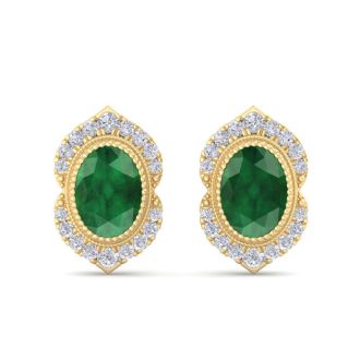 Emerald Earrings: 2 Carat Emerald and Diamond Earrings