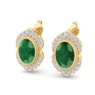 Emerald Earrings: 2 Carat Emerald and Diamond Earrings