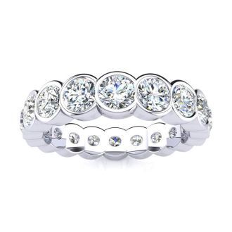 1 3/4 Carat Round Diamond Bezel Set Eternity Ring In 14 Karat White Gold, Ring Size 4.5