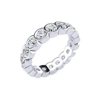 1 3/4 Carat Round Diamond Bezel Set Eternity Ring In 14 Karat White Gold, Ring Size 4.5