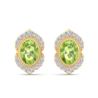 Peridot Earrings: 2 1/2 Carat Peridot and Diamond Earrings