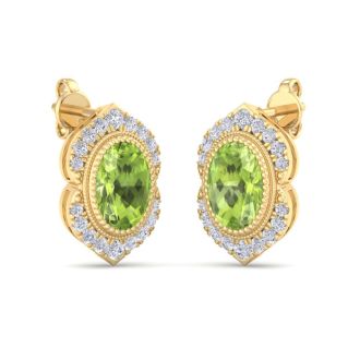 Peridot Earrings: 2 1/2 Carat Peridot and Diamond Earrings
