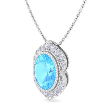 Blue Topaz Necklace: 1 3/4 Carat Blue Topaz and Diamond Necklace