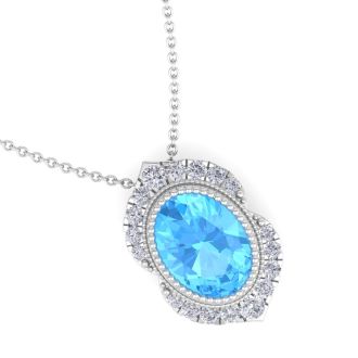 Blue Topaz Necklace: 1 3/4 Carat Blue Topaz and Diamond Necklace