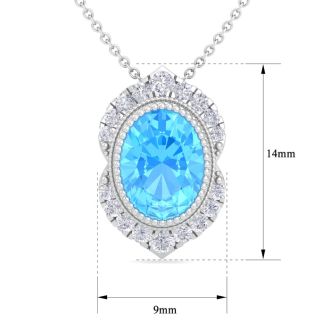 Blue Topaz Necklace: 1 3/4 Carat Blue Topaz and Diamond Necklace
