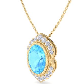 Blue Topaz Necklace: 1 3/4 Carat Blue Topaz and Diamond Necklace