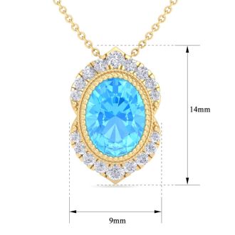Blue Topaz Necklace: 1 3/4 Carat Blue Topaz and Diamond Necklace