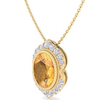 Citrine Necklace: 1 1/5 Carat Citrine and Diamond Necklace