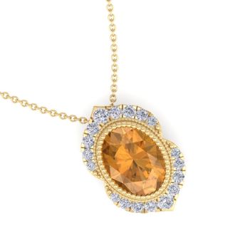 Citrine Necklace: 1 1/5 Carat Citrine and Diamond Necklace
