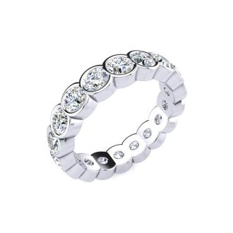 1 3/4 Carat Round Diamond Bezel Set Eternity Ring In 14 Karat White Gold, Ring Size 4