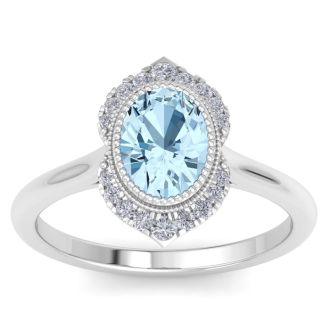 Aquamarine Ring: 1 1/5 Carat Aquamarine and Diamond Ring