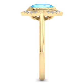 Blue Topaz Ring: 1 3/4 Carat Blue Topaz and Diamond Ring