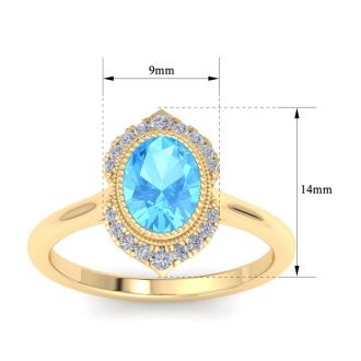 Blue Topaz Ring: 1 3/4 Carat Blue Topaz and Diamond Ring