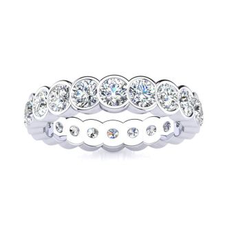 2 1/4 Carat Round Diamond Bezel Set Eternity Ring In 14 Karat White Gold, Ring Size 4