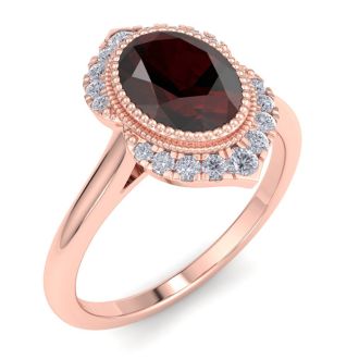 Garnet Ring: 2 Carat Garnet and Diamond Ring