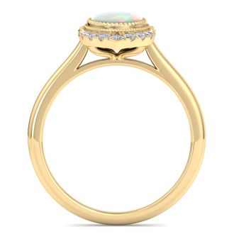 1-1/5 Carat Oval Shape Opal Ring and Diamonds In 14K Yellow Gold