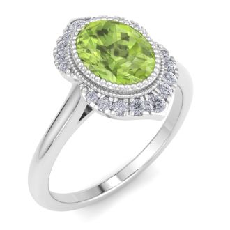 Peridot Ring: 1 3/4 Carat Peridot and Diamond Ring
