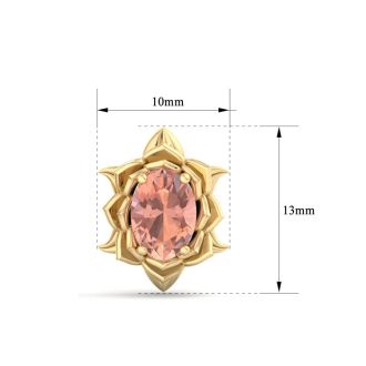 1-1/2 Carat Oval Shape Morganite Ornate Stud Earrings In 14K Yellow Gold