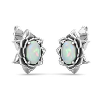 1-1/2 Carat Oval Shape Opal Stud Earrings In 14K White Gold
