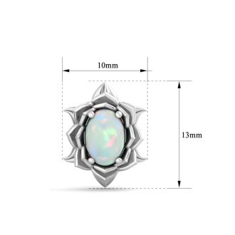1-1/2 Carat Oval Shape Opal Stud Earrings In 14K White Gold