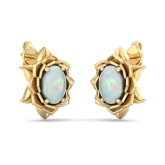 1-1/2 Carat Oval Shape Opal Stud Earrings In 14K Yellow Gold
