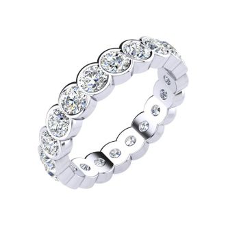 2 1/4 Carat Round Diamond Bezel Set Eternity Ring In 14 Karat White Gold, Ring Size 4.5
