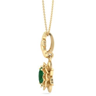 3/4 Carat Oval Shape Emerald Necklaces With Ornate Vine Design In 14 Karat Yellow Gold, 18 Inch Chain