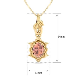 3/4 Carat Oval Shape Morganite Necklace Ornate Design In 14K Yellow Gold With 18 Inch Chain