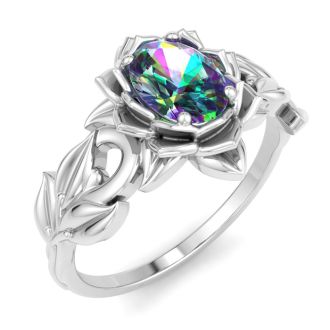 1 Carat Oval Shape Mystic Topaz Ring In 14 Karat White Gold