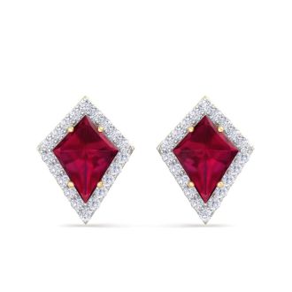 Ruby Earrings: 2 1/5 Carat Ruby and Diamond Earrings