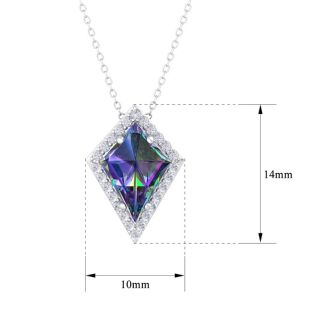 1-3/4 Carat Kite Shape Mystic Topaz Necklace And Diamond Halo In 14 Karat White Gold, 18 Inches