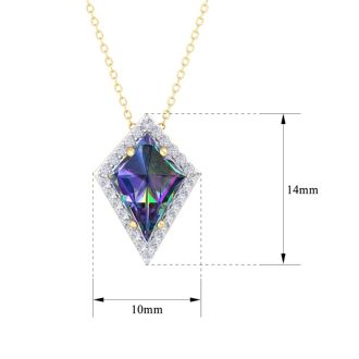 1-3/4 Carat Kite Shape Mystic Topaz Necklace And Diamond Halo In 14 Karat Yellow Gold, 18 Inches
