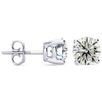 3 Carat Diamond Stud Earrings With Fiery Diamonds In Solid 14 Karat White Gold