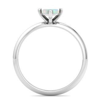 1 Carat Antique Cushion Shape Opal Ring In 14K White Gold