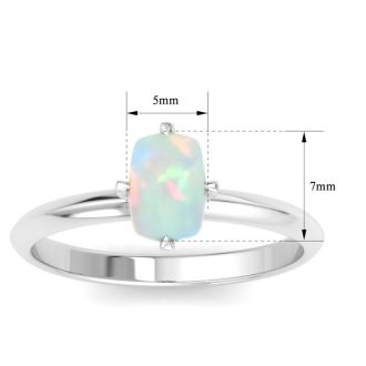 1 Carat Antique Cushion Shape Opal Ring In 14K White Gold