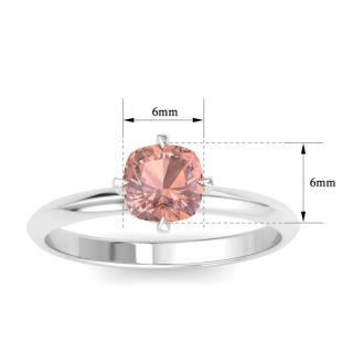 1 Carat Cushion Shape Morganite Ring In 14K White Gold