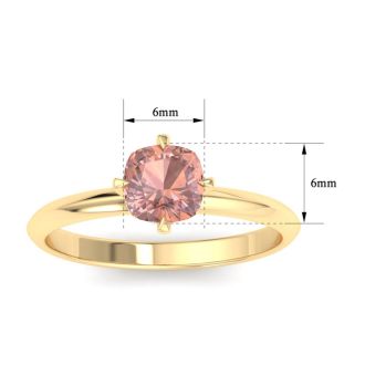 1 Carat Cushion Shape Morganite Ring In 14K Yellow Gold