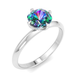 1 Carat Cushion Shape Mystic Topaz Ring In 14 Karat White Gold