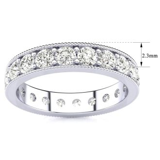 1 Carat Round Diamond Milgrain Eternity Ring In 14 Karat White Gold, Ring Size 4