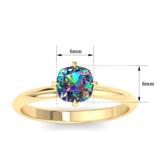 1 Carat Cushion Shape Mystic Topaz Ring In 14 Karat Yellow Gold