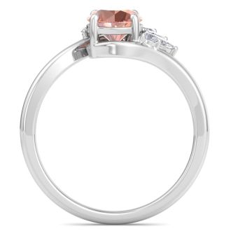 1-1/4 Carat Morganite and Marquise Crown Halo Diamond Ring In 14K White Gold