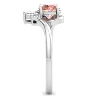 1-1/4 Carat Morganite and Marquise Crown Halo Diamond Ring In 14K White Gold