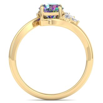 1-1/4 Carat Round Shape Mystic Topaz Ring With Marquise Crown In 14 Karat Yellow Gold