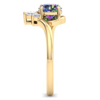 1-1/4 Carat Round Shape Mystic Topaz Ring With Marquise Crown In 14 Karat Yellow Gold