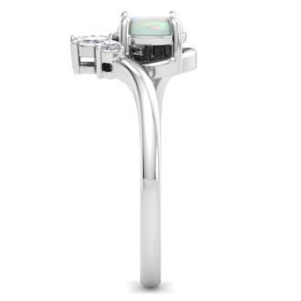 1-1/4 Carat Opal Ring with Marquise Diamond Crown Halo In 14K White Gold