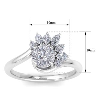 1 1/4 Carat Diamond Engagement Ring With Marquise Halo Crown In 14K White Gold