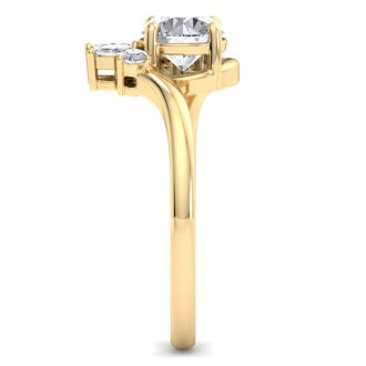 1 1/4 Carat Diamond Engagement Ring With Marquise Halo Crown In 14K Yellow Gold