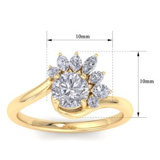 1 1/4 Carat Diamond Engagement Ring With Marquise Halo Crown In 14K Yellow Gold