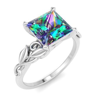 1-1/2 Carat Princess Shape Mystic Topaz Ring In 14 Karat White Gold
