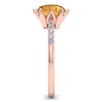 Citrine Ring: 1 1/2 Carat Cushion Cut Citrine and Diamond Ring